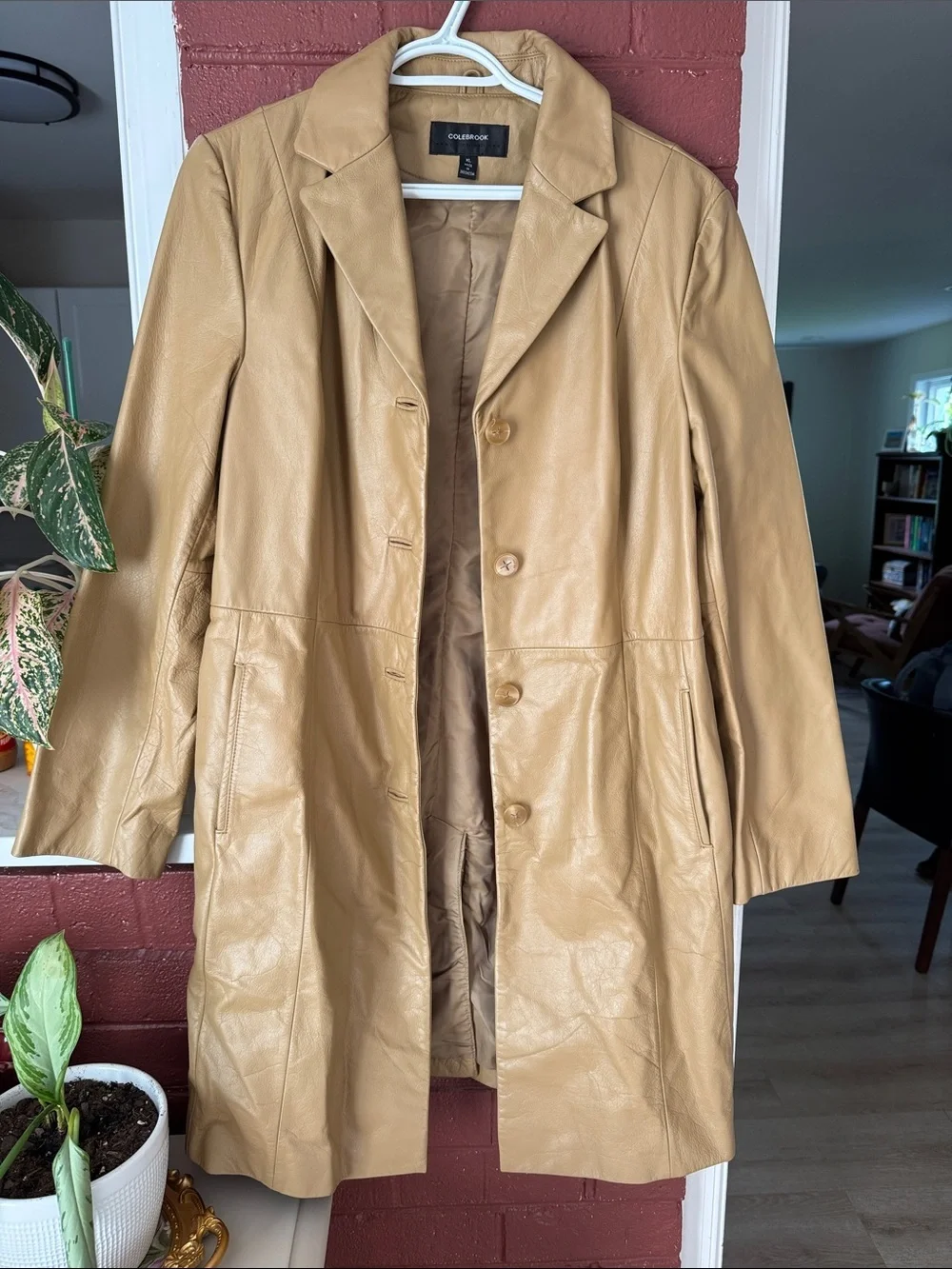 Colebrook Vintage Women's Tan Leather Single-Breasted Long Coat XL